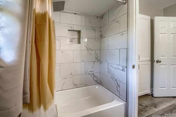 Bathroom, Interior, Marble Walls, Wood Texture Flooring