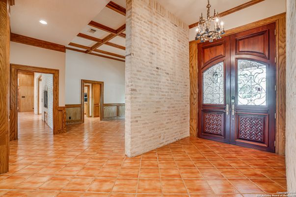Chandelier, Interior, Recessed Lighting, Stone Walls