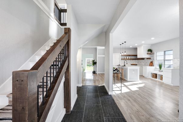 Interior, Kitchen, Pendant Lights, Recessed Lighting, Wood Texture Flooring