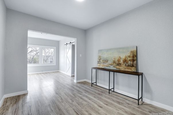 Empty room, Interior, Recessed Lighting, Wood Texture Flooring