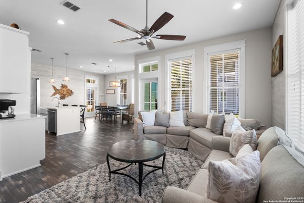 Dining room, Interior, Kitchen, Living room, Pendant Lights, Recessed Lighting, Wood Texture Flooring