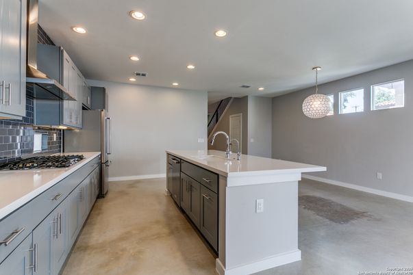 Chandelier, Interior, Kitchen, Pendant Lights, Recessed Lighting, Stainless Steel Appliances