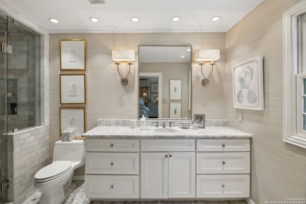 Bathroom, Glass Shower, Interior, Recessed Lighting