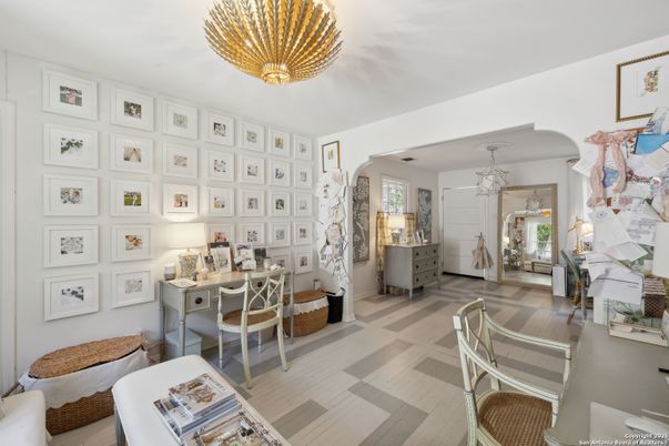 Chandelier, Home Office, Interior, Pendant Lights, Wood Texture Flooring