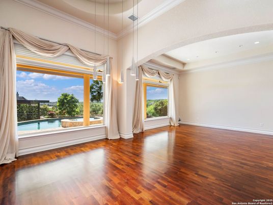 Empty room, Interior, Pendant Lights, Recessed Lighting, Wood Texture Flooring