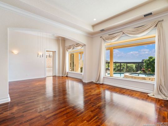 Empty room, Interior, Pendant Lights, Recessed Lighting, Wood Texture Flooring