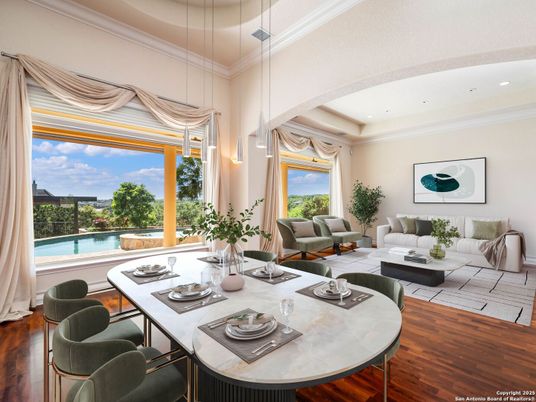 Dining room, Interior, Living room, Pendant Lights, Recessed Lighting, Wood Texture Flooring