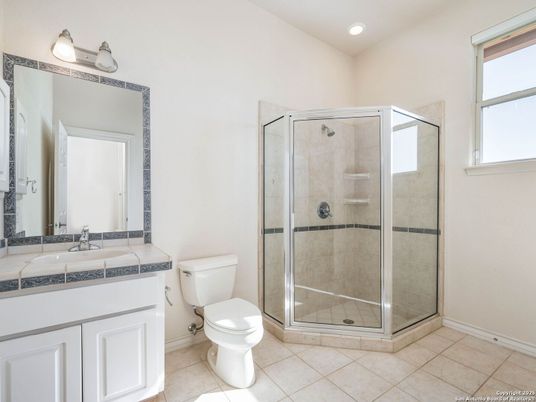 Bathroom, Glass Shower, Interior, Recessed Lighting, Tile Countertops