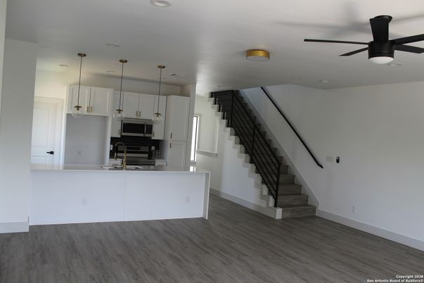 Interior, Kitchen, Pendant Lights, Recessed Lighting, Wood Texture Flooring