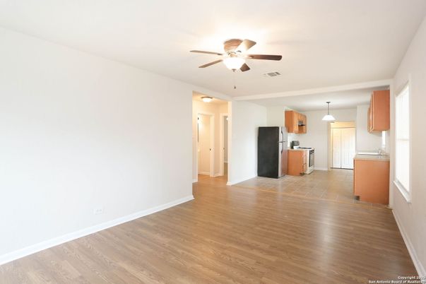 Empty room, Interior, Kitchen, Pendant Lights, Wood Texture Flooring