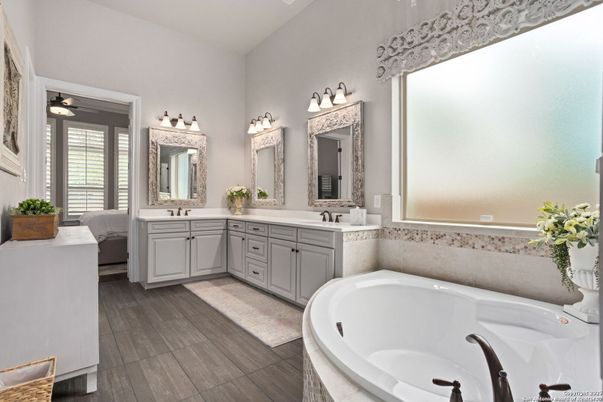 Bathroom, Dual Sink Vanities, Interior, Wood Texture Flooring