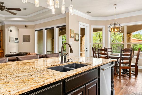Dining room, Interior, Kitchen, Pendant Lights, Wood Texture Flooring