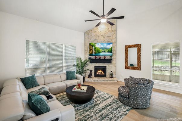 Fireplace, Interior, Living room, Stone Walls, Wood Texture Flooring