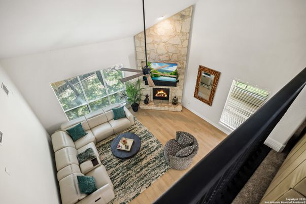 Fireplace, Interior, Living room, Stone Walls, Wood Texture Flooring