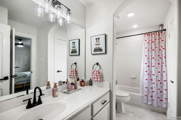 Bathroom, Dual Sink Vanities, Interior, Marble, Recessed Lighting