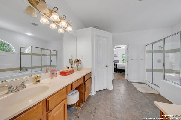 Bathroom, Dual Sink Vanities, Glass Shower, Interior, Recessed Lighting