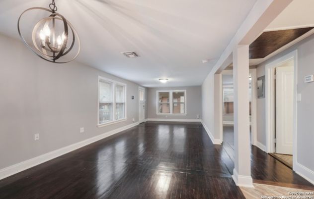 Empty room, Interior, Pendant Lights, Wood Texture Flooring