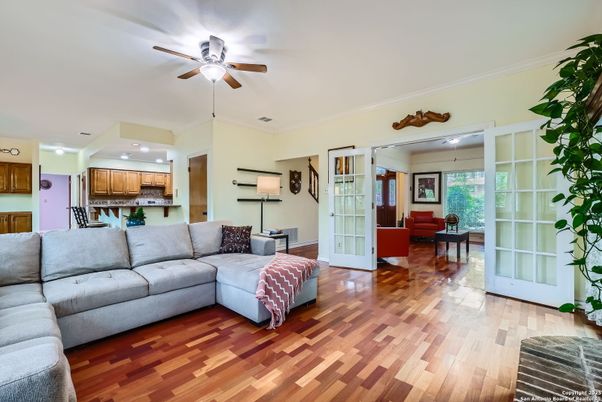 Interior, Kitchen, Living room, Recessed Lighting, Wood Texture Flooring