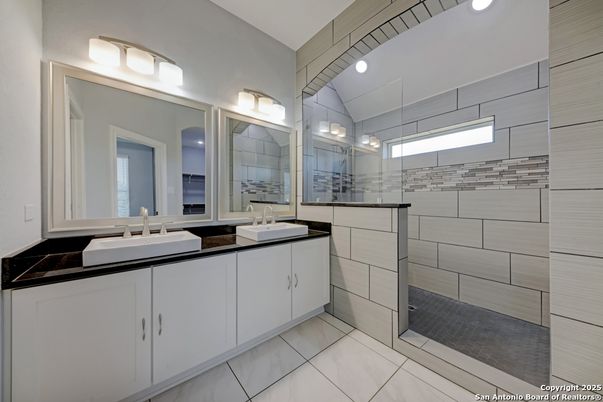 Bathroom, Dual Sink Vanities, Glass Shower, Interior, Recessed Lighting