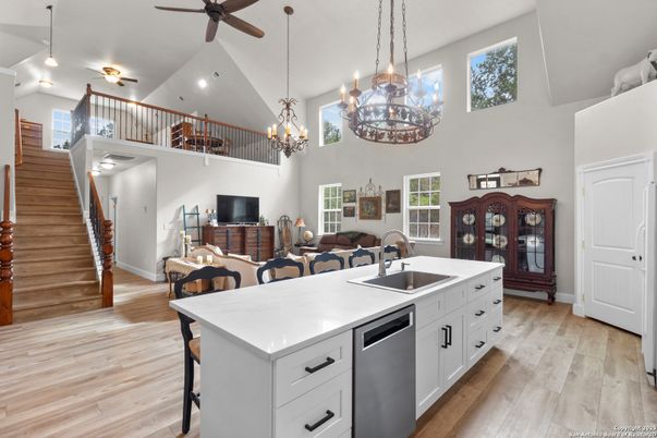 Chandelier, Interior, Kitchen, Pendant Lights, Recessed Lighting, Wood Texture Flooring
