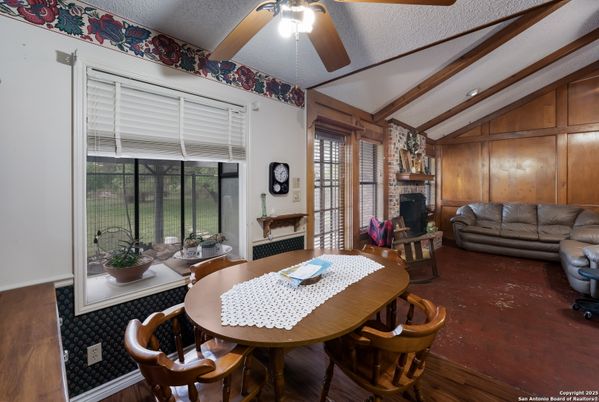 Dining room, Fireplace, Interior, Wood Texture Flooring