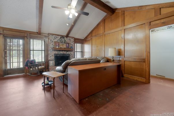 Fireplace, Interior, Living room, Stone Walls, Wooden Beams, Wooden Walls