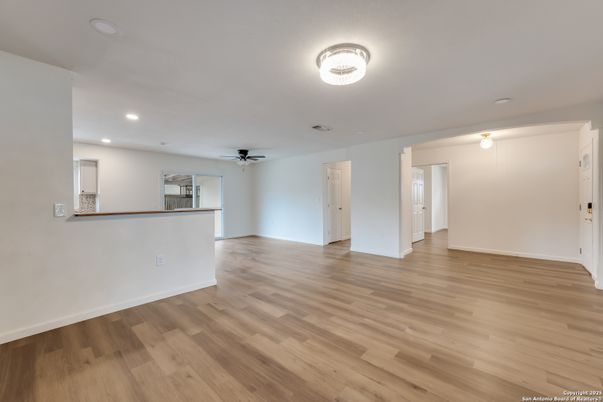 Empty room, Interior, Recessed Lighting, Wood Texture Flooring