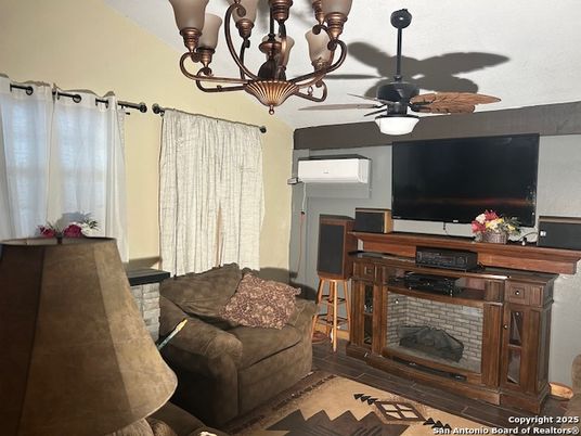Chandelier, Fireplace, Interior, Wood Texture Flooring
