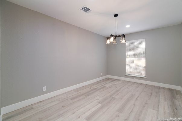 Empty room, Interior, Pendant Lights, Recessed Lighting, Wood Texture Flooring