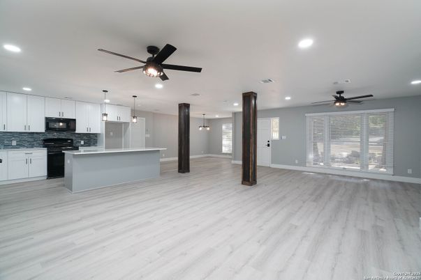 Interior, Kitchen, Pendant Lights, Recessed Lighting, Wood Texture Flooring