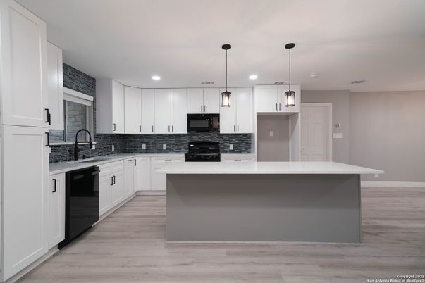 Interior, Kitchen, Pendant Lights, Recessed Lighting, Wood Texture Flooring