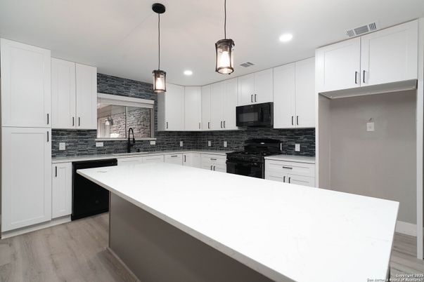 Interior, Kitchen, Pendant Lights, Recessed Lighting, Wood Texture Flooring