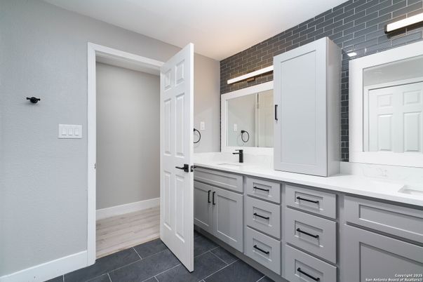 Bathroom, Dual Sink Vanities, Interior, Wood Texture Flooring
