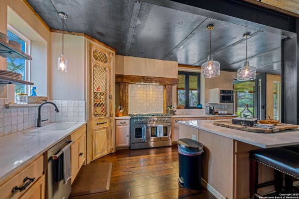 Interior, Kitchen, Pendant Lights, Stainless Steel Appliances, Wood Texture Flooring