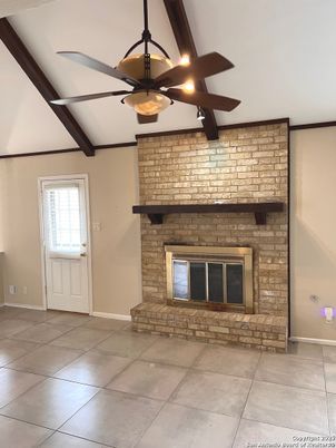 Fireplace, Interior, Pendant Lights, Wooden Beams