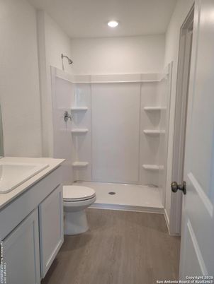 Bathroom, Interior, Recessed Lighting, Walk-in Closets, Wood Texture Flooring
