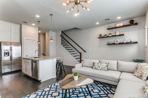 Interior, Kitchen, Living room, Pendant Lights, Recessed Lighting, Stainless Steel Appliances, Wood Texture Flooring