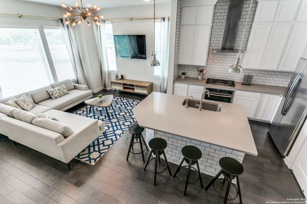 Interior, Kitchen, Living room, Pendant Lights, Stainless Steel Appliances, Wood Texture Flooring