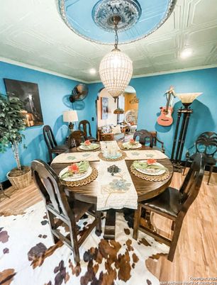 Dining room, Interior, Recessed Lighting, Wood Texture Flooring