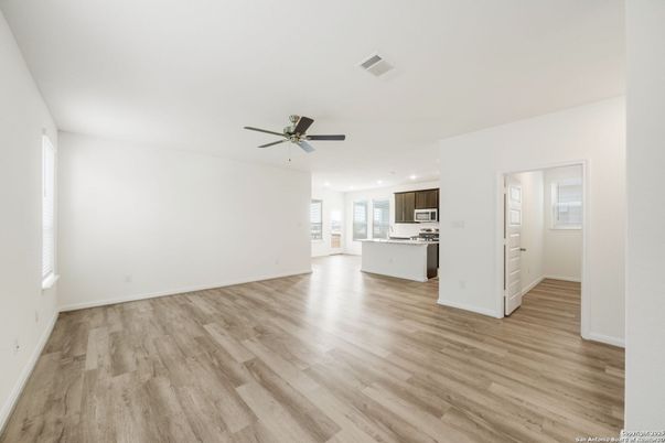 Empty room, Interior, Kitchen, Recessed Lighting, Wood Texture Flooring