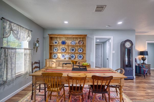 Dining room, Interior, Kitchen, Recessed Lighting, Wood Texture Flooring