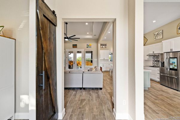 Interior, Kitchen, Living room, Recessed Lighting, Stainless Steel Appliances, Wood Texture Flooring