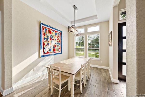 Dining room, Interior, Pendant Lights, Wood Texture Flooring