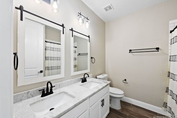 Bathroom, Dual Sink Vanities, Interior, Wood Texture Flooring