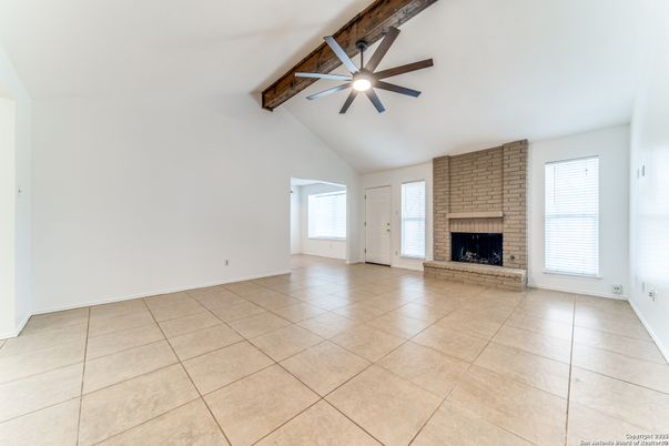 Empty room, Fireplace, Interior, Wooden Beams