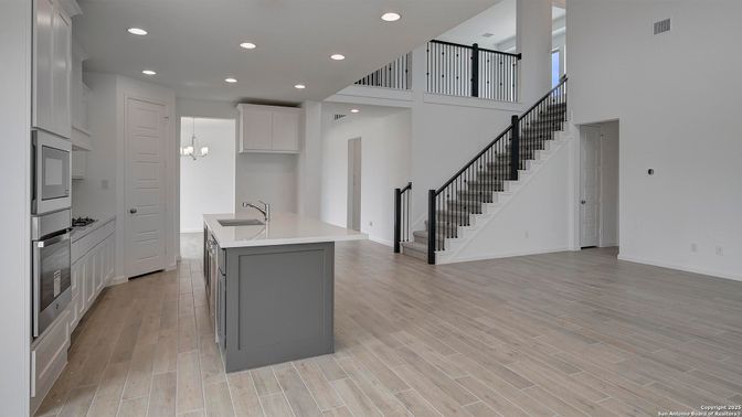 Interior, Kitchen, Pendant Lights, Recessed Lighting, Wood Texture Flooring