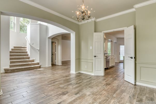 Chandelier, Interior, Recessed Lighting, Wood Texture Flooring