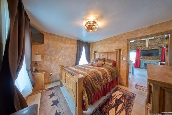 Bedroom, Fireplace, Interior, Wood Texture Flooring