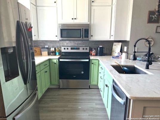 Interior, Kitchen, Stainless Steel Appliances, Wood Texture Flooring