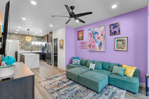 Interior, Kitchen, Living room, Pendant Lights, Recessed Lighting, Stainless Steel Appliances, Wood Texture Flooring